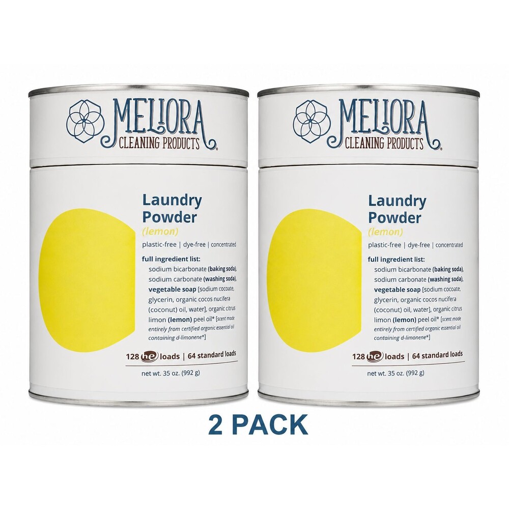 2 Pack Meliora Laundry Powder Lemon 35 oz Plastic-Free Concentrated 128 HE Loads